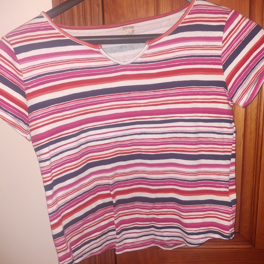 Anne Klein Pink and White Fitted Short Sleeve Tee